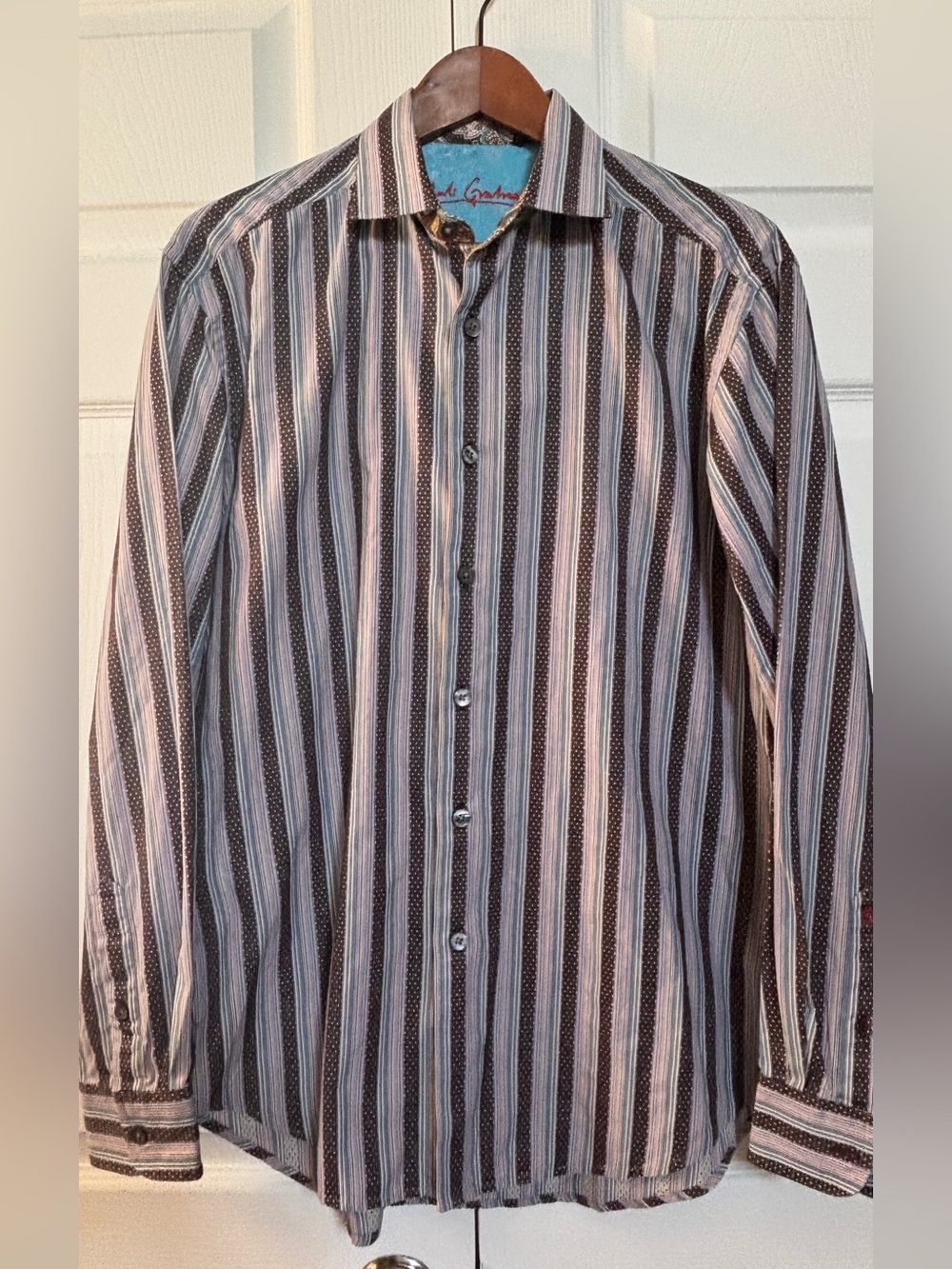Robert Graham Striped Paisley Flip Cuff Shirt Large